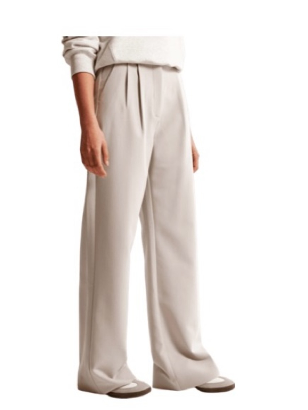 Abercrombie & Fitch Beige Grey Wide-Leg Pleated Trousers